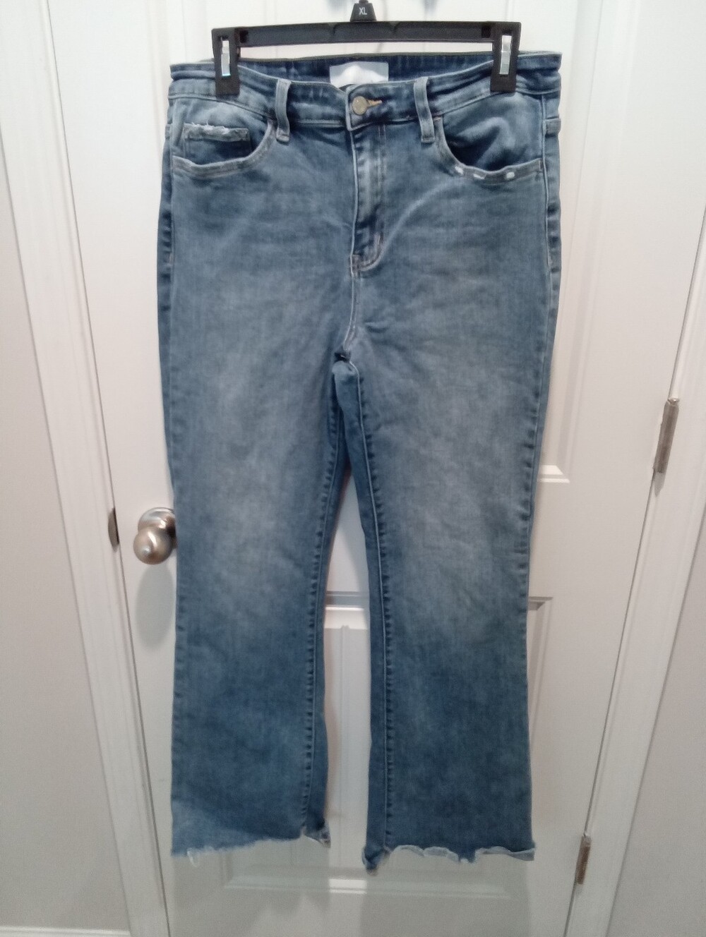 Vervet Blue Size 31 Crate High Rise Slant Hem Flare Distressed Medium Wash Jeans - Picture 3 of 14